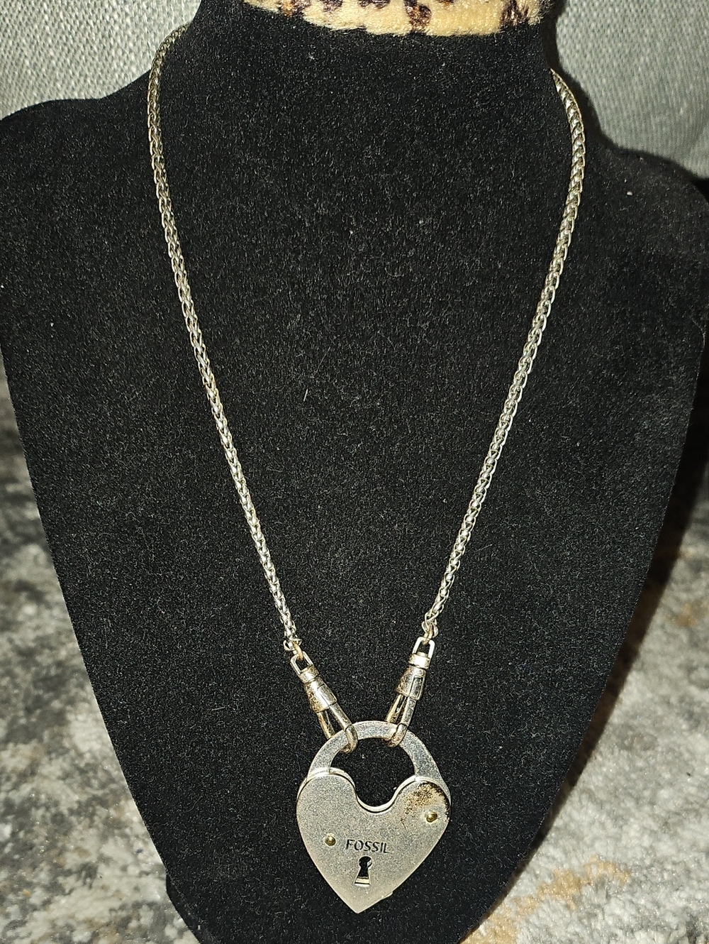 Fossil Silver Heart Lock Pendant Necklace